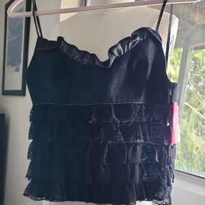 RED Valentino Black Lace Ruffle Camisole